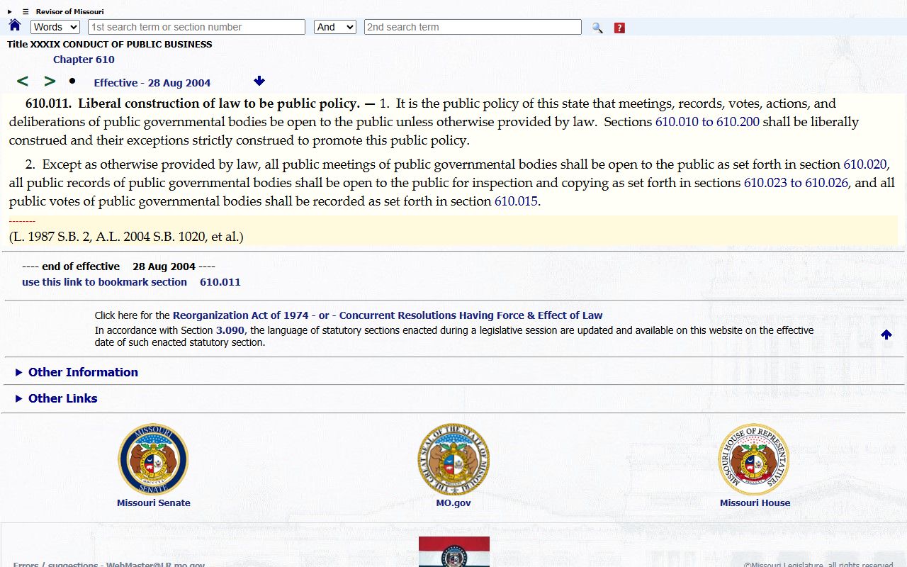 Gasconade County court records Missouri Sunshine Law public policy