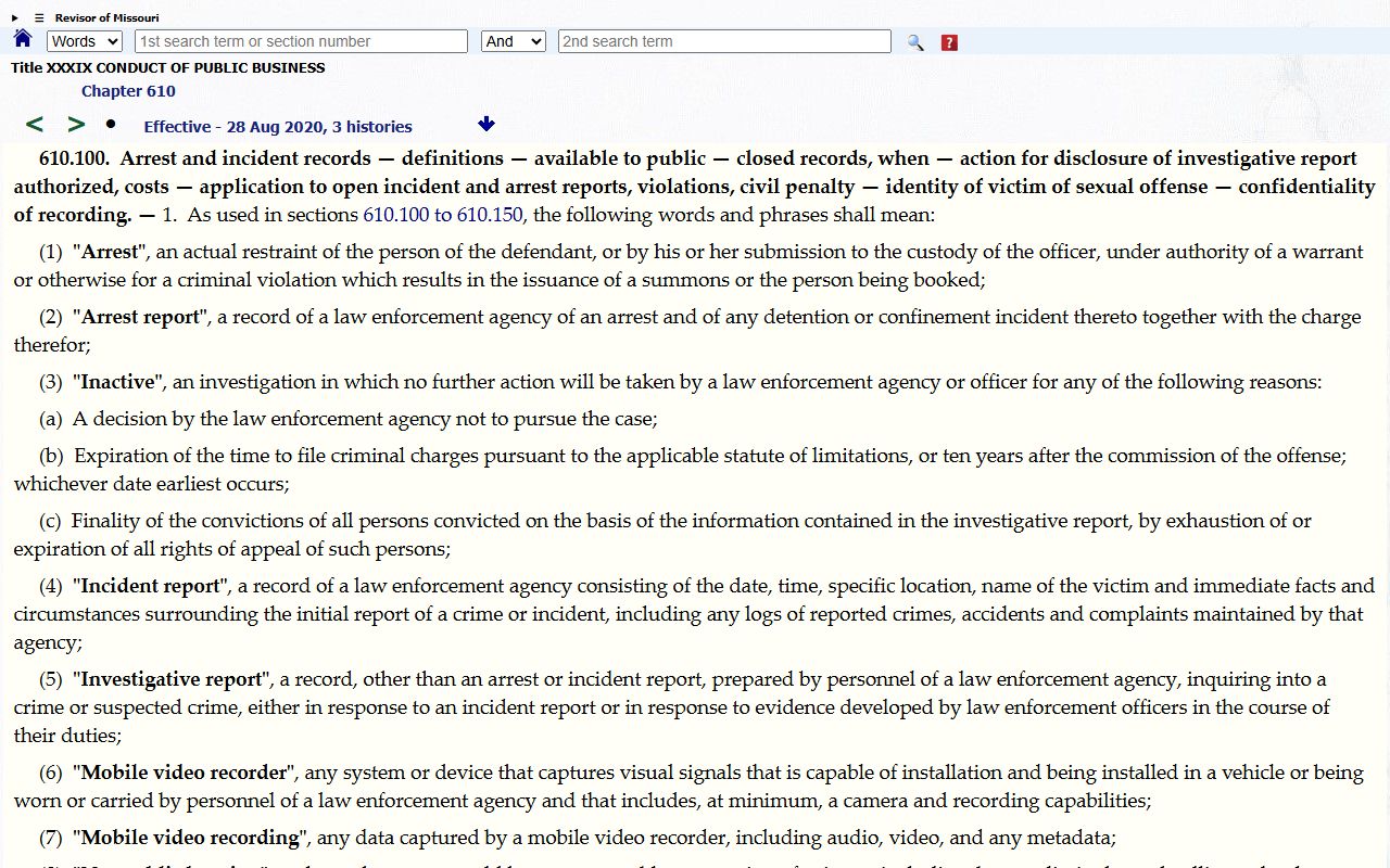Gasconade County criminal court records Missouri arrest records statute