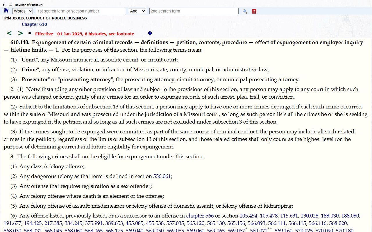 Gasconade County criminal court records Missouri expungement statute