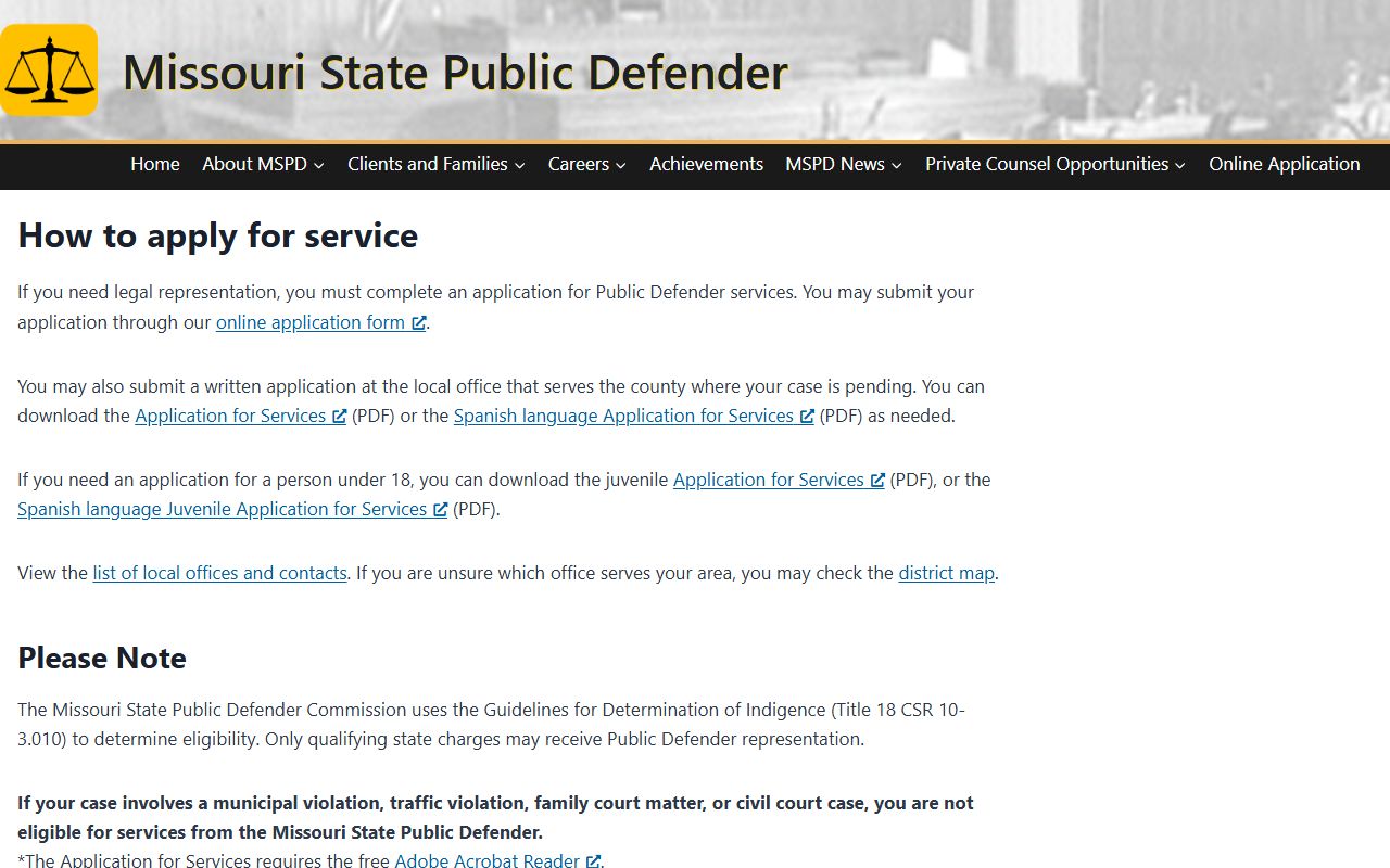 Gasconade County criminal court records Missouri public defender application instructions