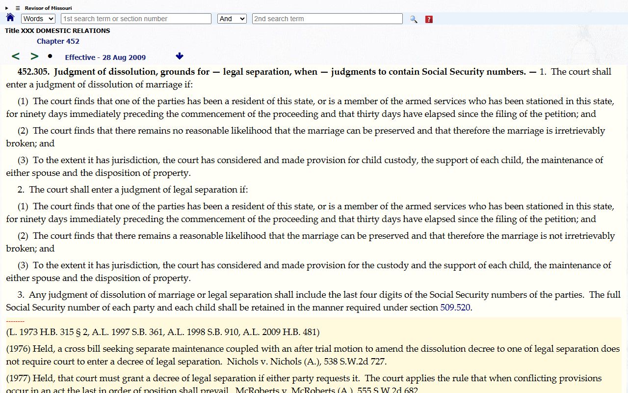 Gasconade County divorce records Missouri dissolution statute