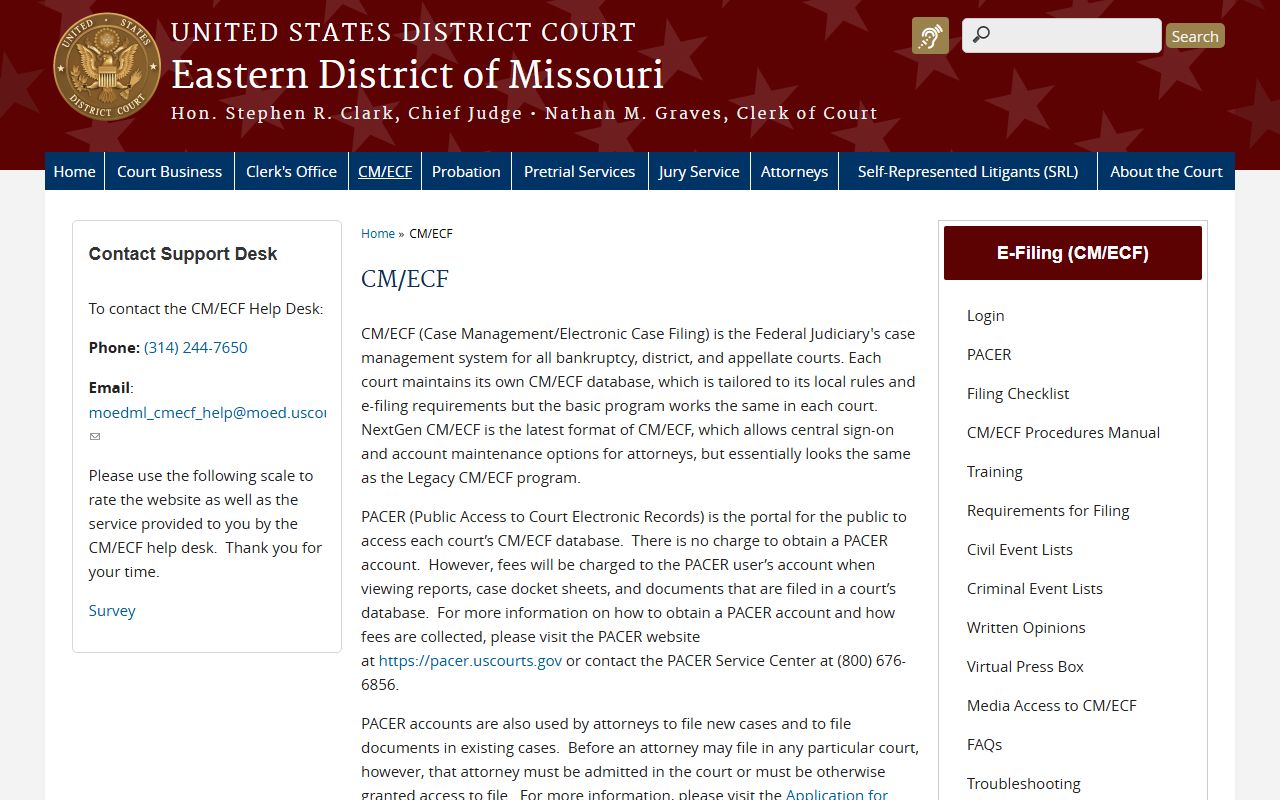 Gasconade County probate records Eastern District CM ECF information