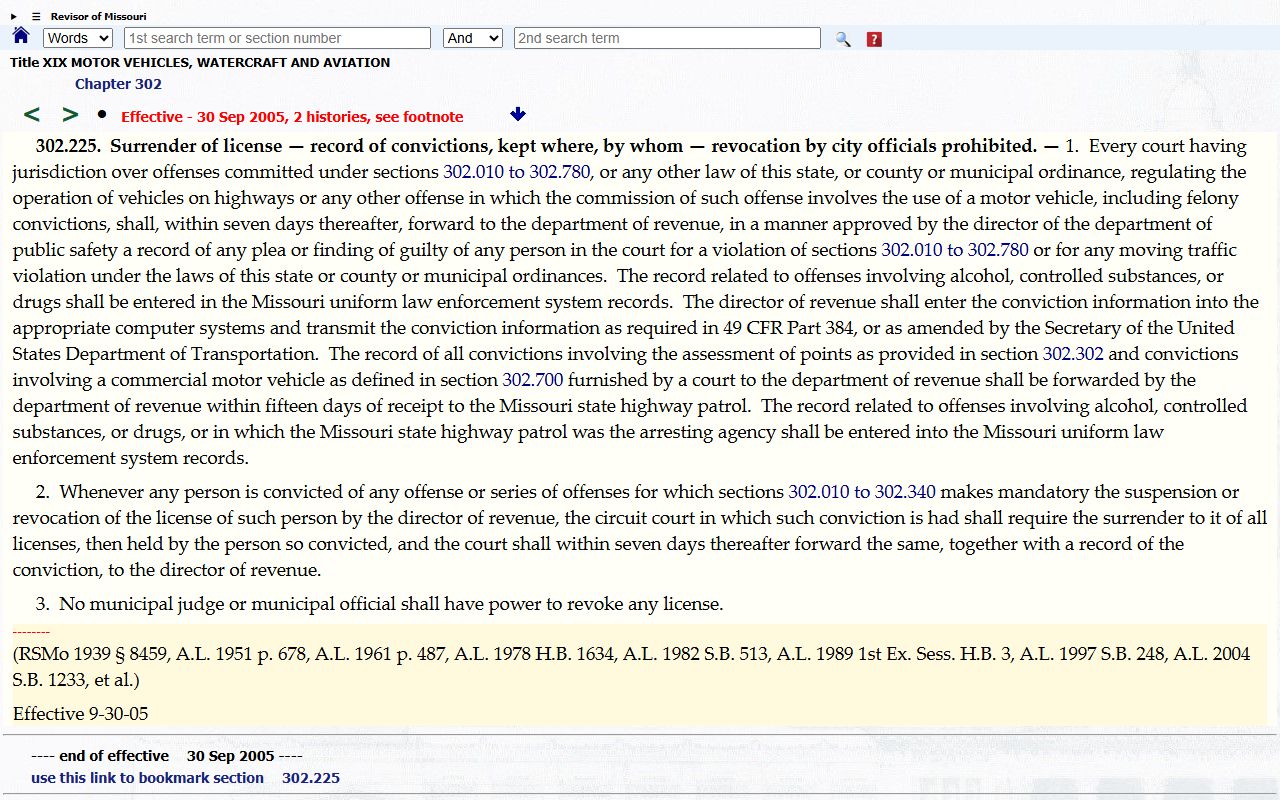 Gasconade County traffic court records and Missouri traffic conviction reporting statute